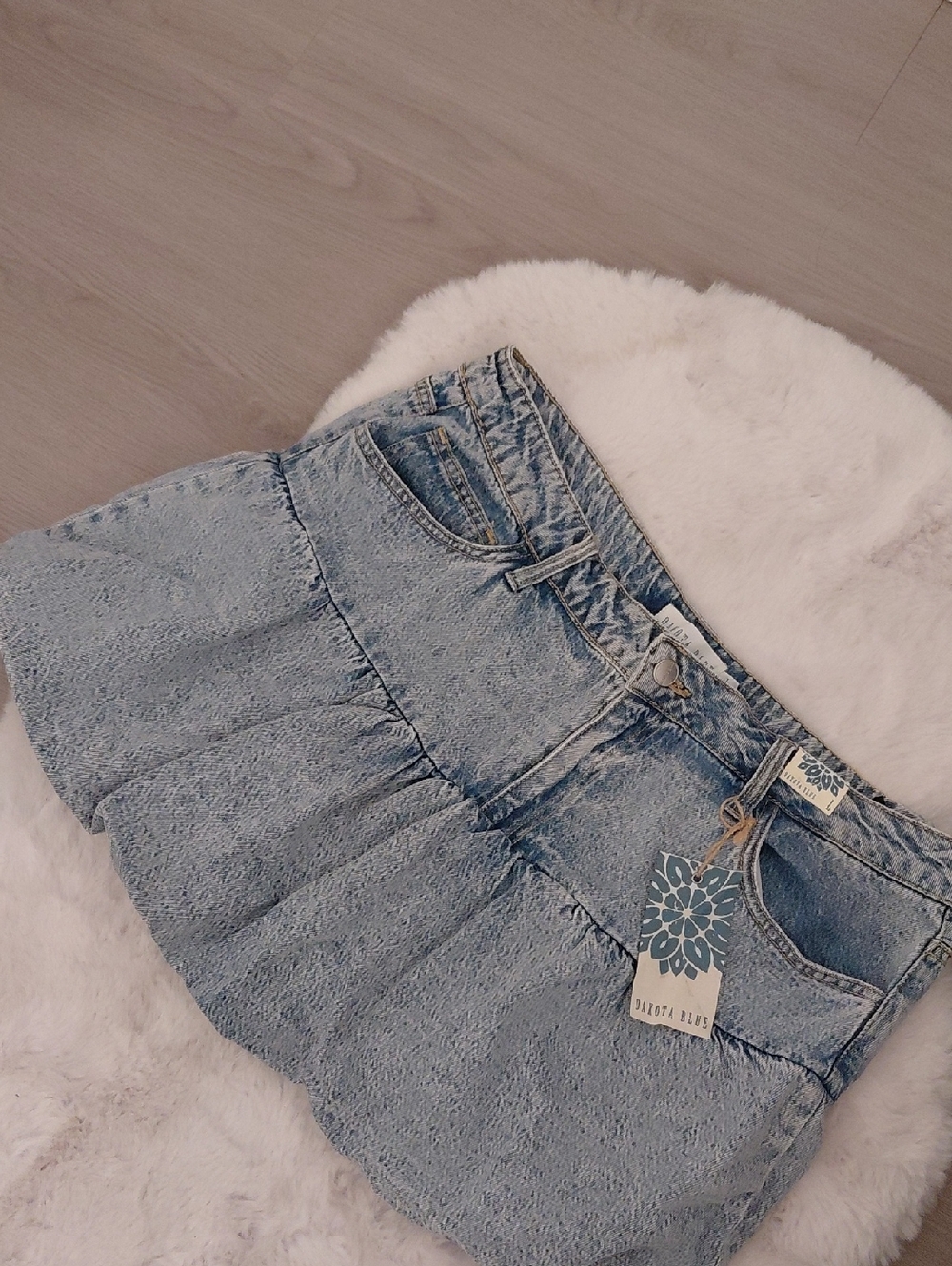Light Blue Denim Bubble Mini Skirt